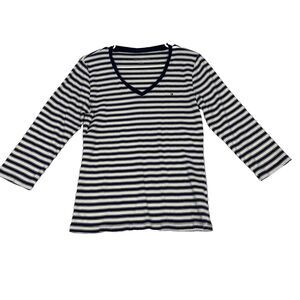 Tommy Hilfiger Shirt Teens Large Blue/White Striped Long Sleeve‎ V Neck Pullover